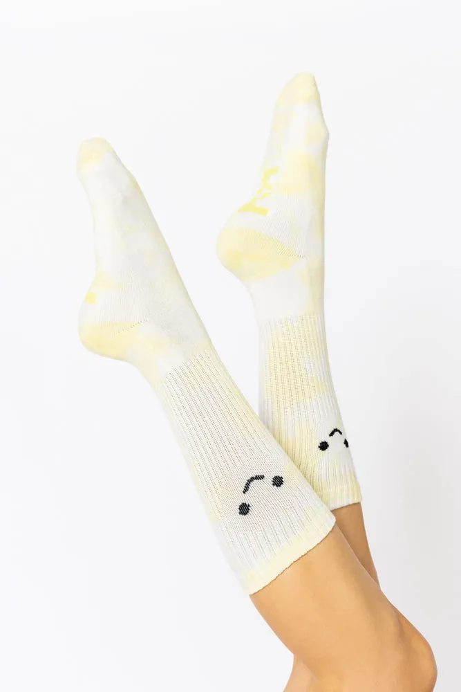 Happy Face Mid-Calf Gym Socks - Yellow Tie Dye sold by POPFLEX
