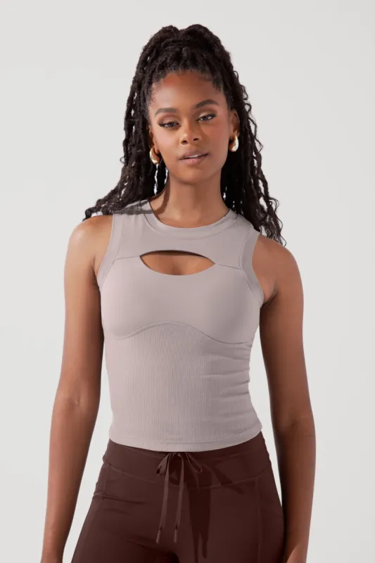 Peekaboo Crew Tank - Smoky Taupe sold by POPFLEX