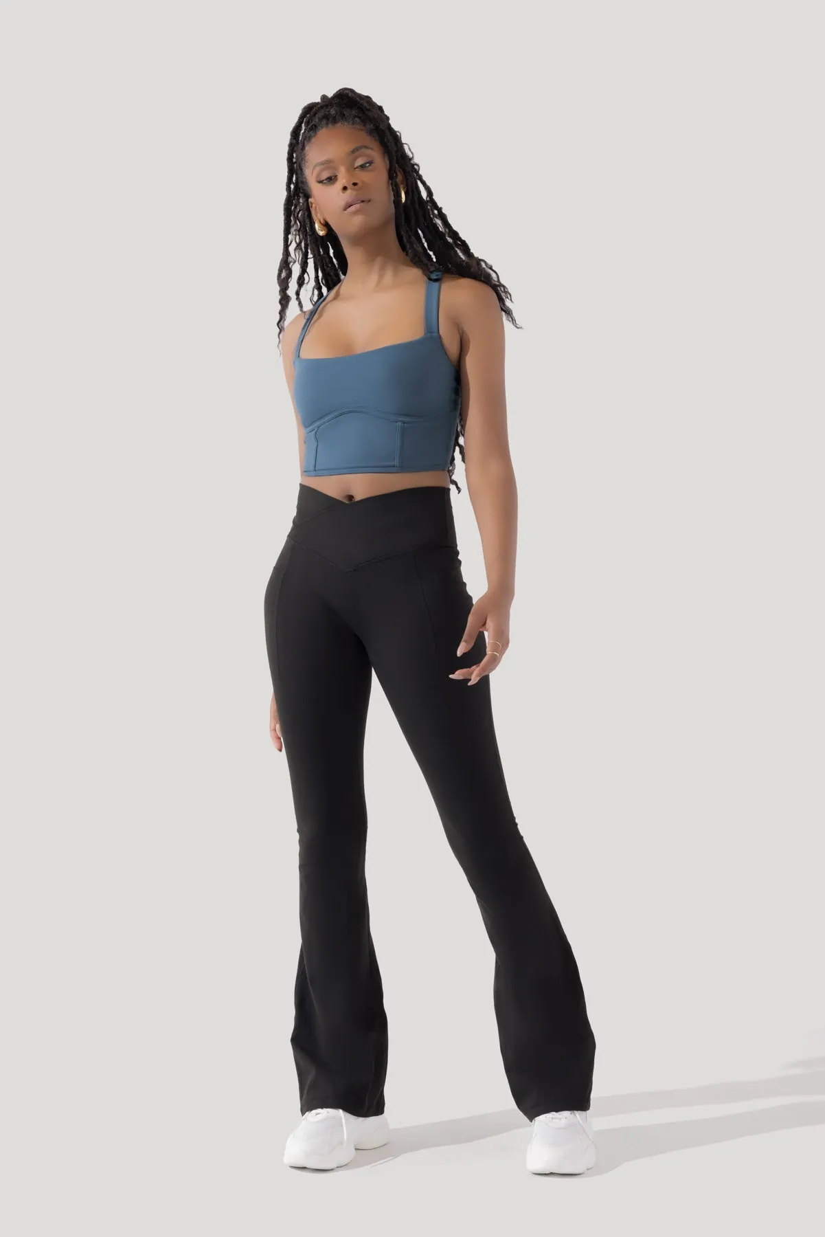 Crisscross Hourglass® Flared Legging with Pockets - Black sold by POPFLEX