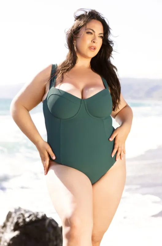 Boardwalk Bombshell Cheeky One Piece - Green Rib sold by POPFLEX