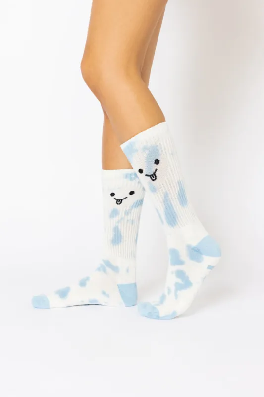 Silly Face Mid-Calf Gym Socks - Blue Tie Dye sold by POPFLEX