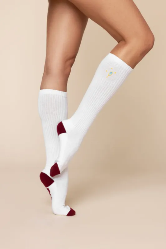 Knee High Socks - White/Crimson sold by POPFLEX