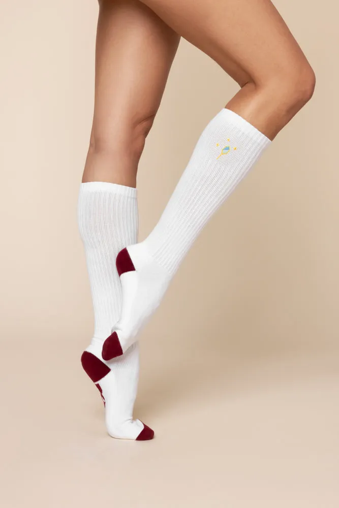 Knee High Socks - White/Crimson sold by POPFLEX