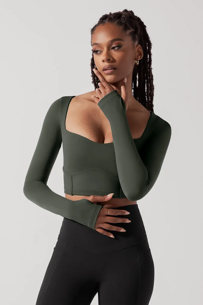 Sweetheart Long Sleeve Crop Top - Forestwood sold by POPFLEX product image thumbnail 2