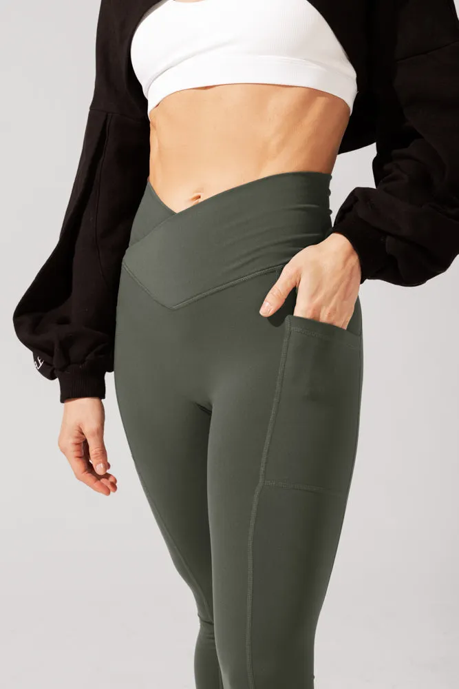 Crisscross Hourglass® Leggings with Pockets - Dark Sage sold by POPFLEX product image thumbnail 2