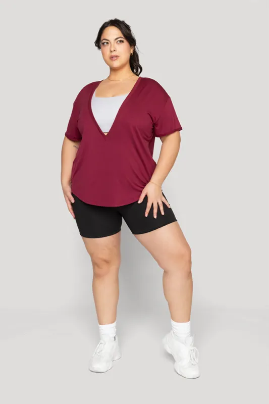 Reversible Deep V Tee - Sangria sold by POPFLEX