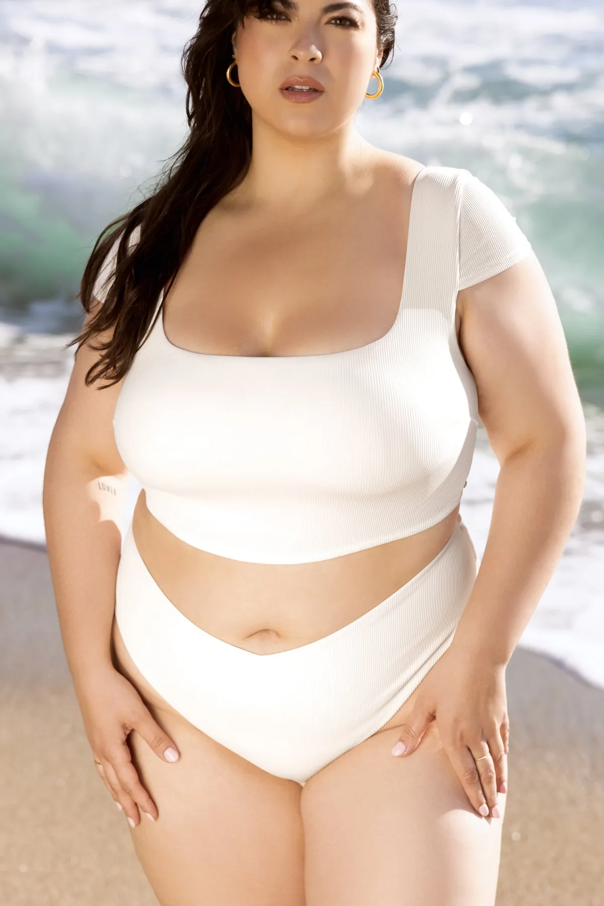 Low Tide Super Cheeky Bikini Bottom - Cream Rib sold by POPFLEX