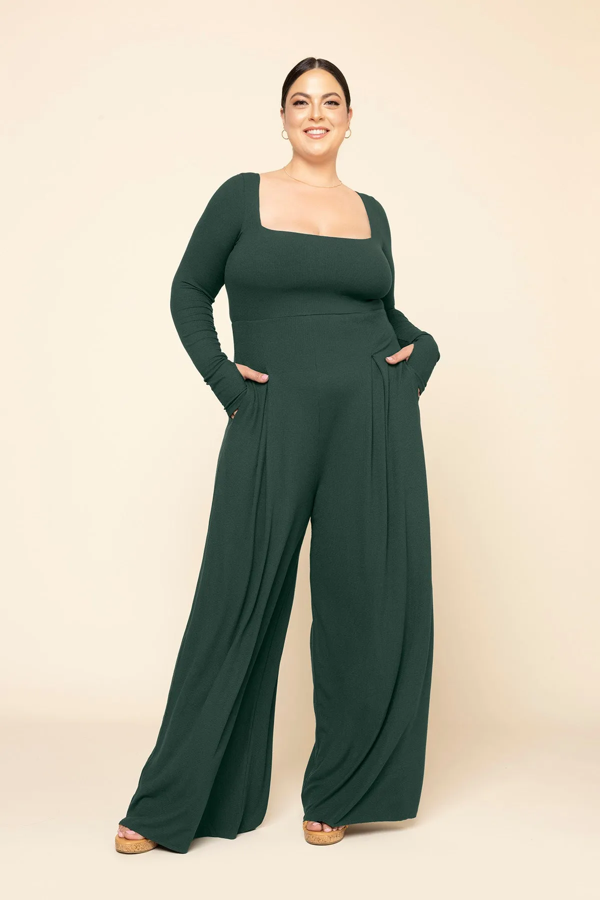 Go With The Flow Long Sleeve Jumpsuit - Pine sold by POPFLEX