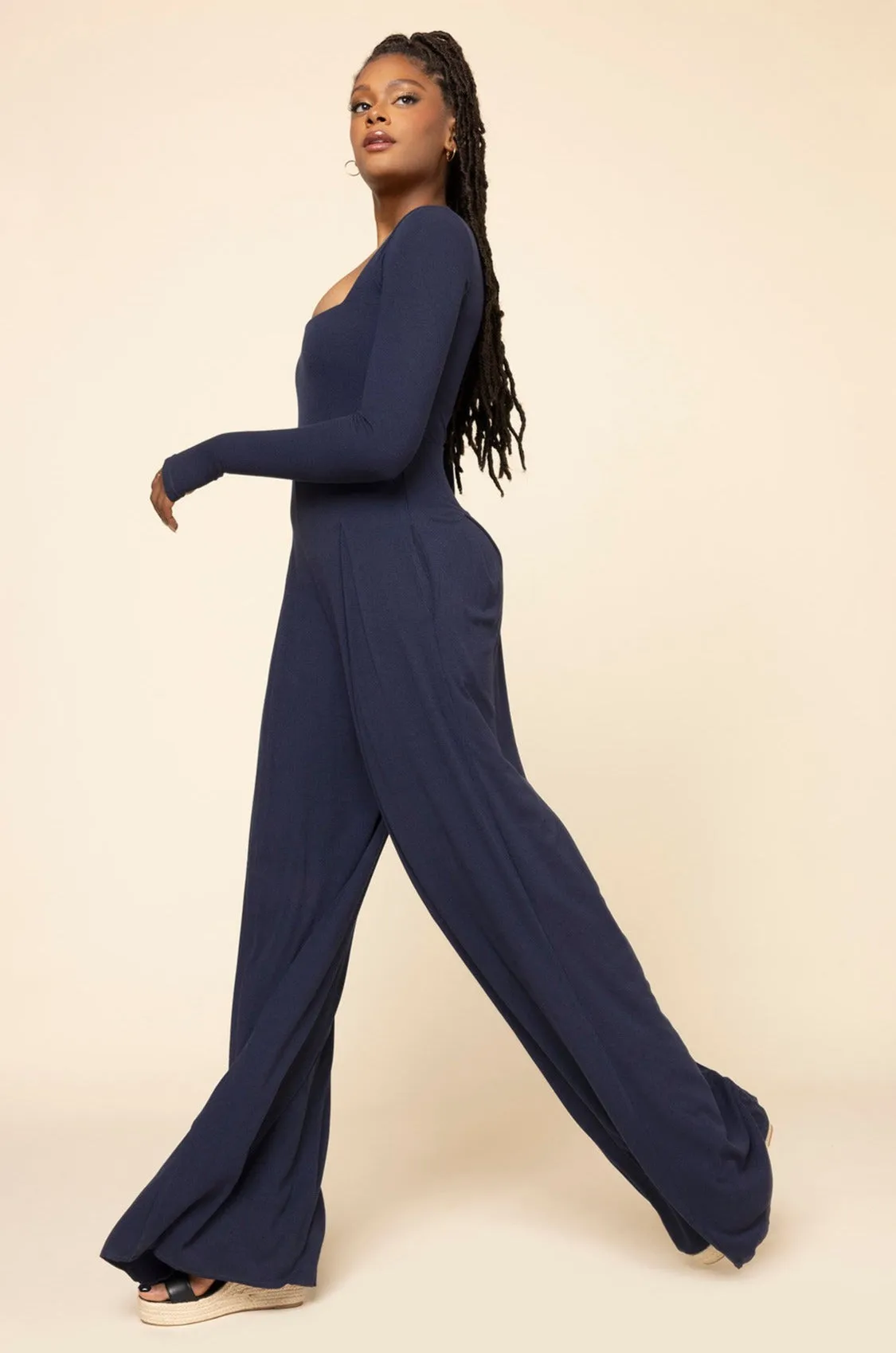 Go With The Flow Long Sleeve Jumpsuit - Cosmic Navy sold by POPFLEX product image thumbnail 5