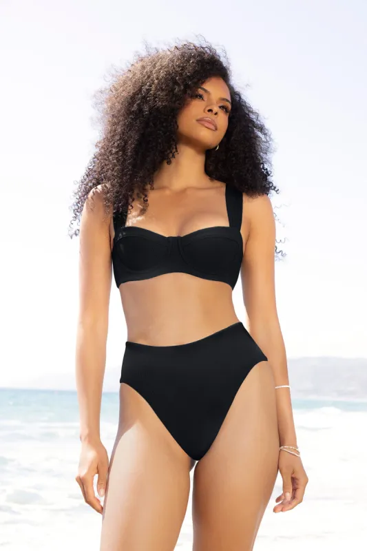 High Tide Cheeky Bikini Bottoms - Black Rib sold by POPFLEX