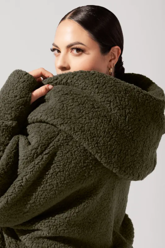 Faux Sherpa Cocoon Coat - Olive sold by POPFLEX