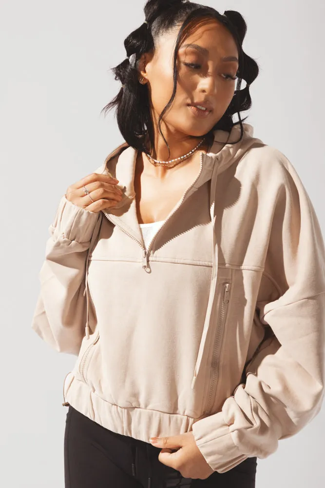 Half Zip Warm Up Hoodie - Latte sold by POPFLEX product image thumbnail 2