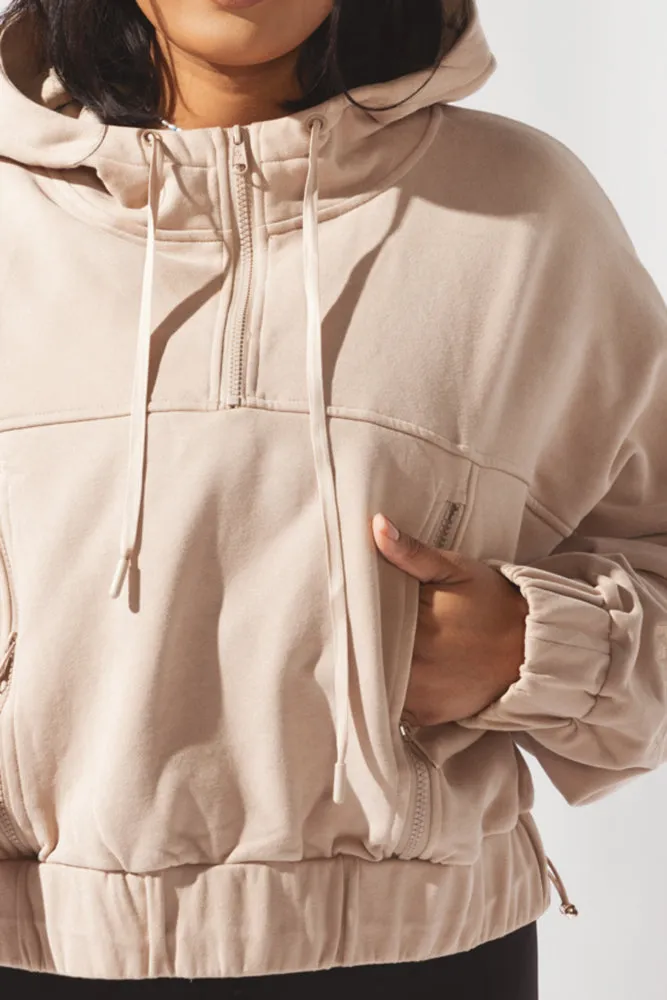 Half Zip Warm Up Hoodie - Latte sold by POPFLEX