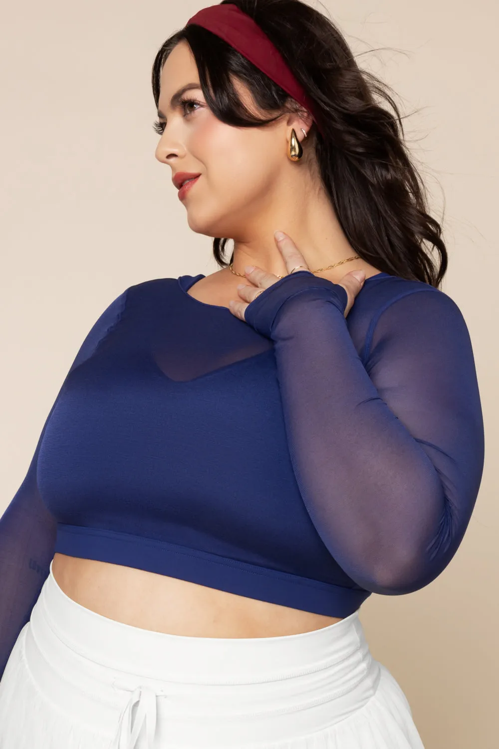 Coquette Long Sleeve Mesh Bra - Sapphire sold by POPFLEX