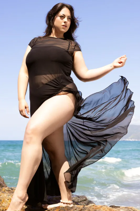 Mermaid Mesh Coverup Dress - Black sold by POPFLEX