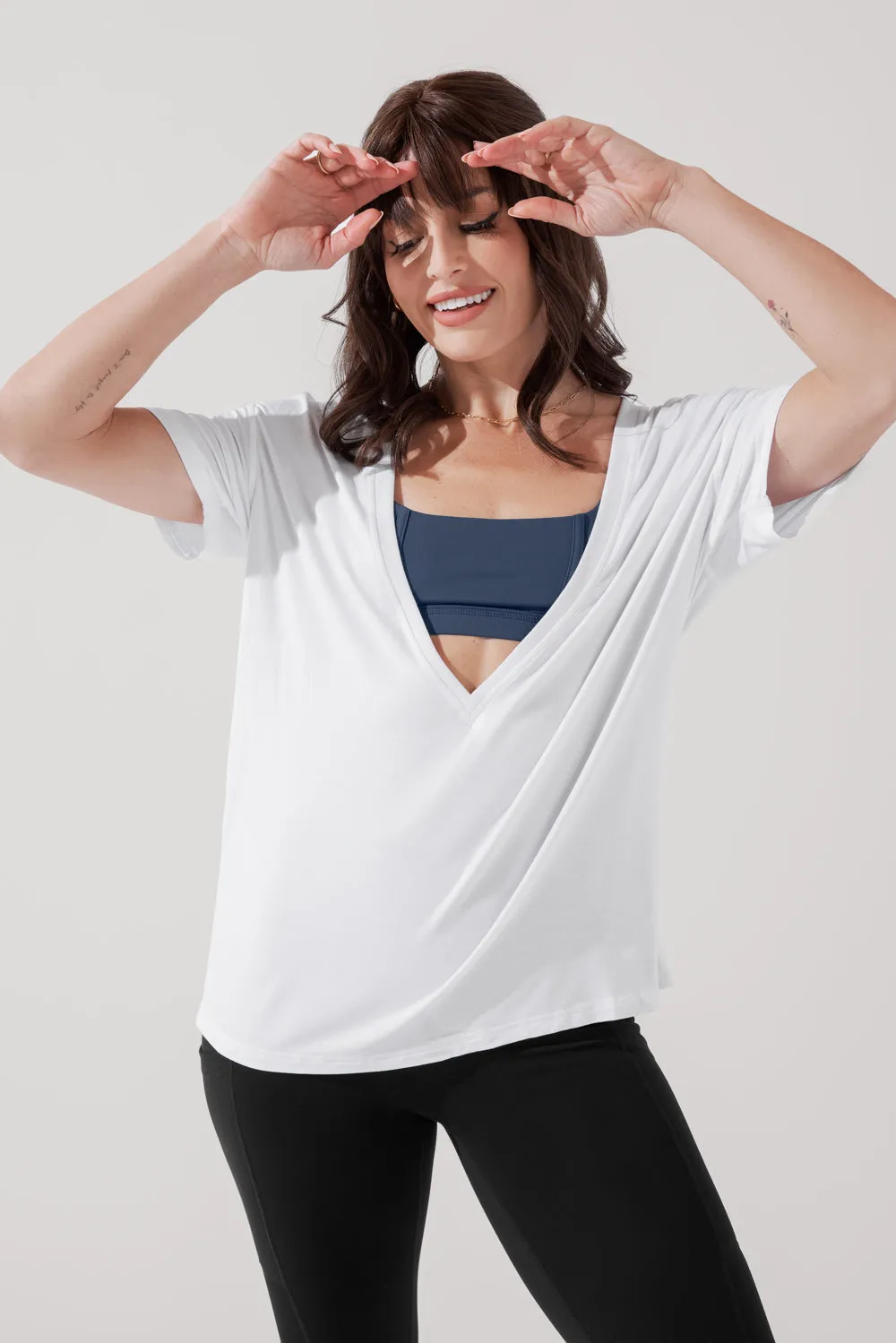 Daring Deep V Tee - White sold by POPFLEX product image thumbnail 3