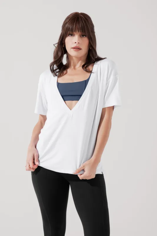 Daring Deep V Tee - White sold by POPFLEX