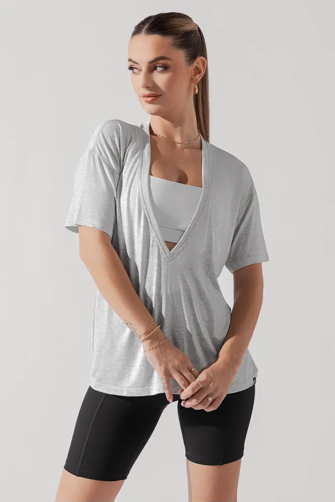 Daring Deep V Tee - Heather Grey sold by POPFLEX