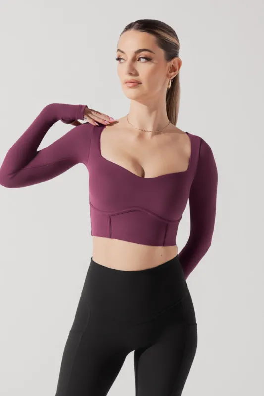 Sweetheart Long Sleeve Crop Top - Plum sold by POPFLEX