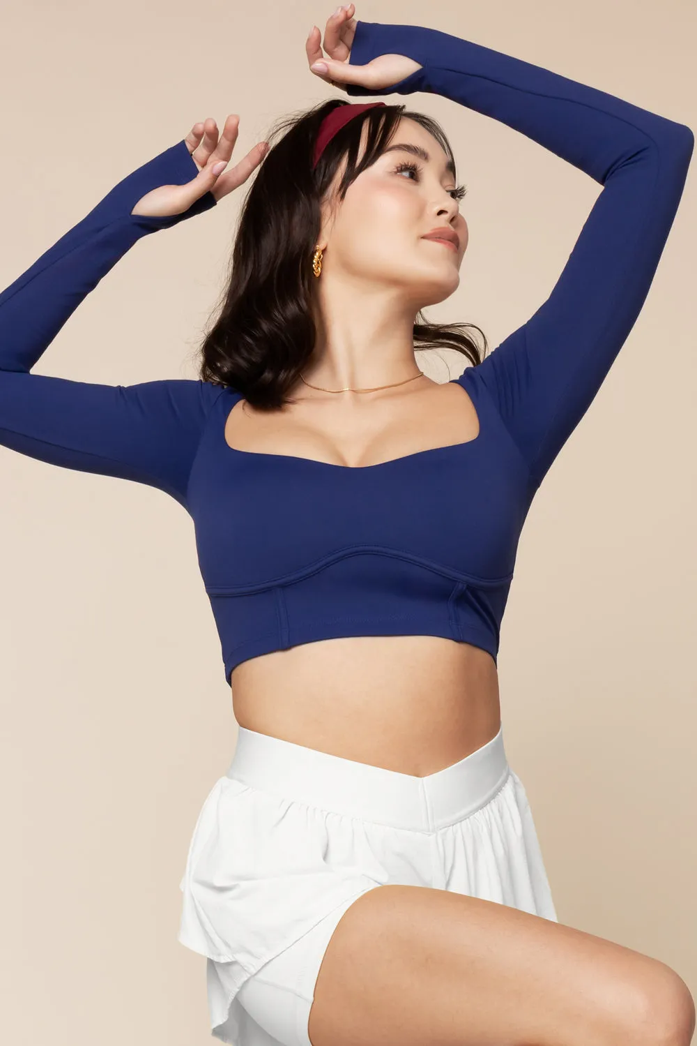 Sweetheart Long Sleeve Crop Top - Sapphire sold by POPFLEX
