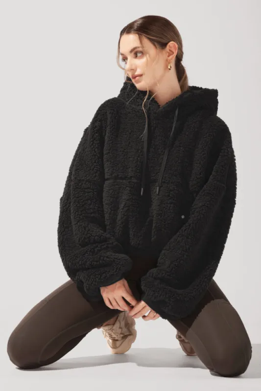 Faux Sherpa Pullover Cloud Hoodie - Black sold by POPFLEX