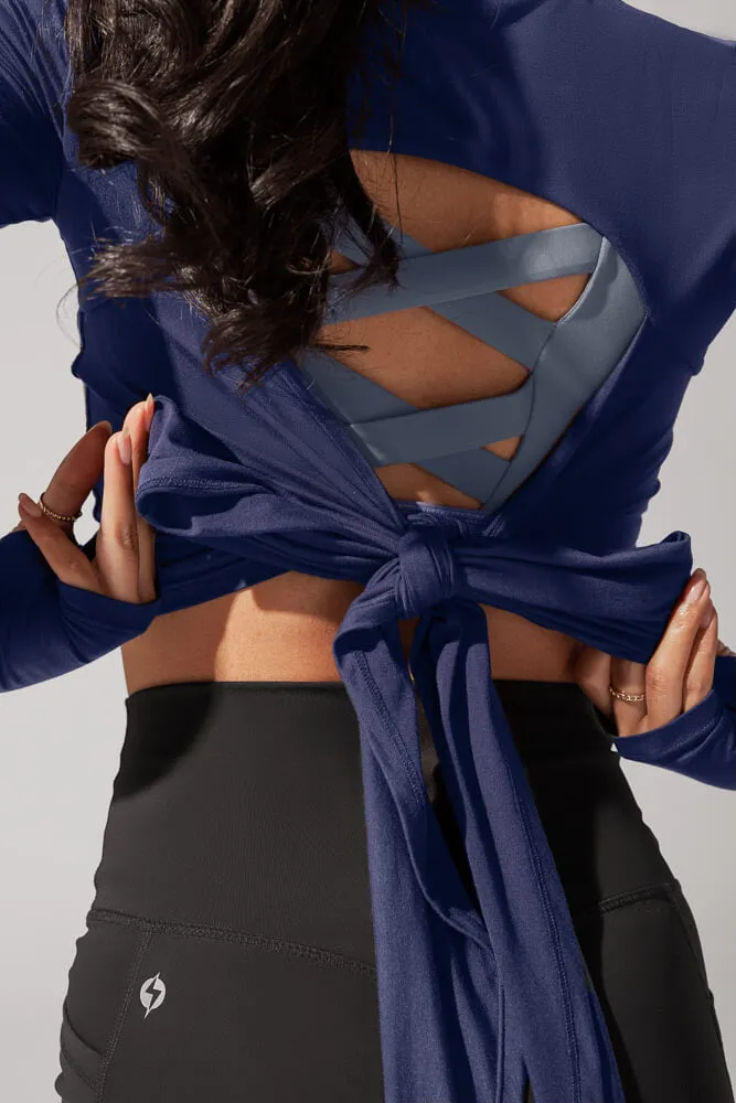 Bow Back Reversible Long Sleeve Top - Dark Navy sold by POPFLEX