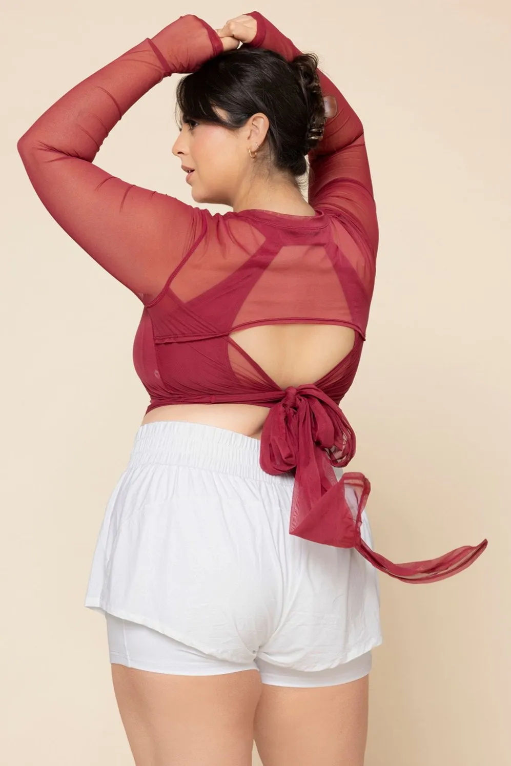 Bow Back Mesh Reversible Long Sleeve Top - Ruby sold by POPFLEX