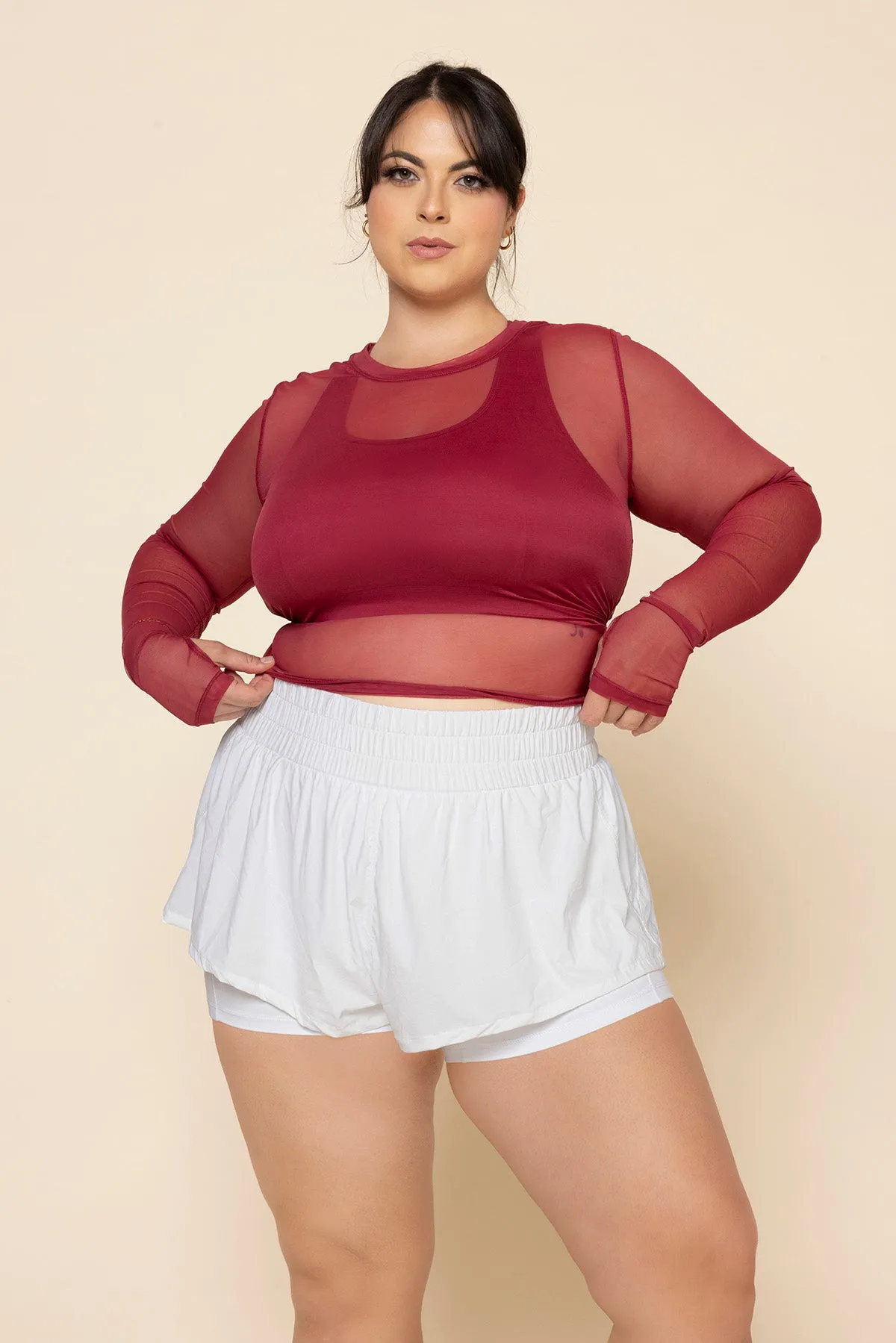 Bow Back Mesh Reversible Long Sleeve Top - Ruby sold by POPFLEX product image thumbnail 2