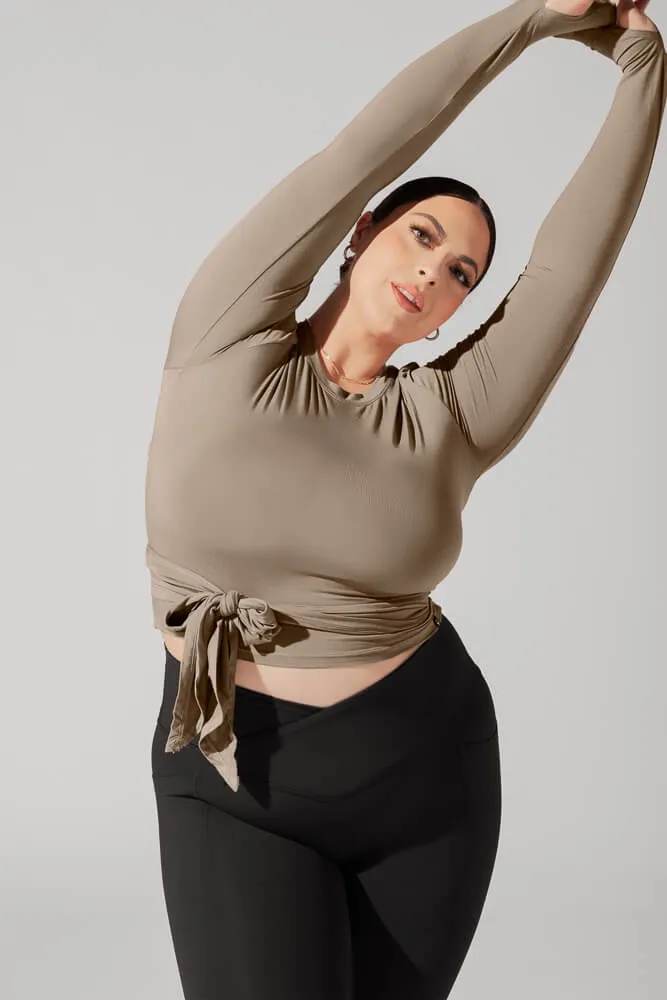 Bow Back Reversible Long Sleeve Top - Shiitake sold by POPFLEX