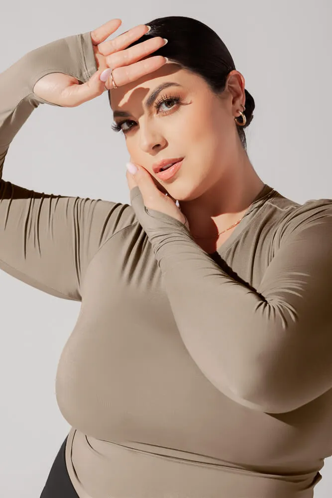 Bow Back Reversible Long Sleeve Top - Shiitake sold by POPFLEX product image thumbnail 5