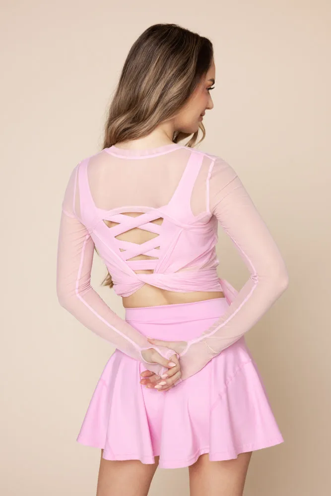 Bow Back Mesh Reversible Long Sleeve Top - Bubblegum sold by POPFLEX product image thumbnail 2