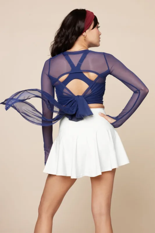 Bow Back Mesh Reversible Long Sleeve Top - Sapphire sold by POPFLEX
