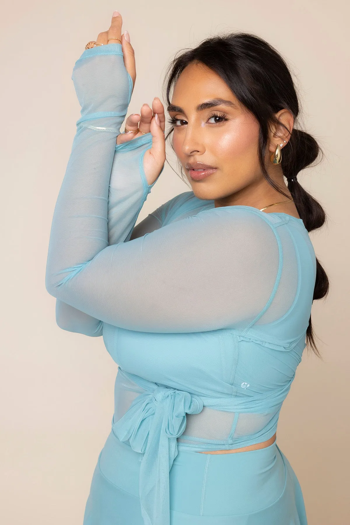 Bow Back Mesh Reversible Long Sleeve Top - Oasis sold by POPFLEX product image thumbnail 5