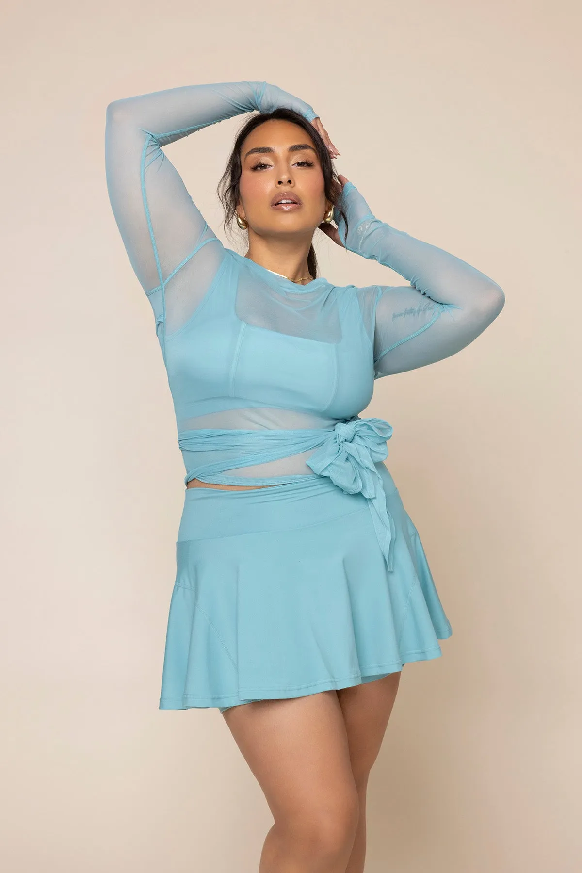 Bow Back Mesh Reversible Long Sleeve Top - Oasis sold by POPFLEX