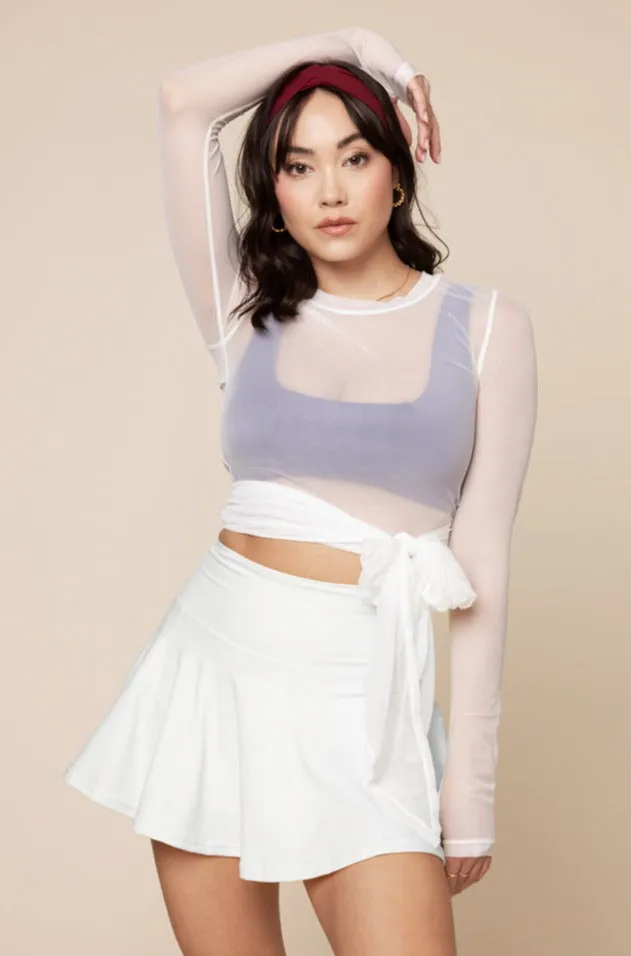 Bow Back Mesh Reversible Long Sleeve Top - Bright White sold by POPFLEX