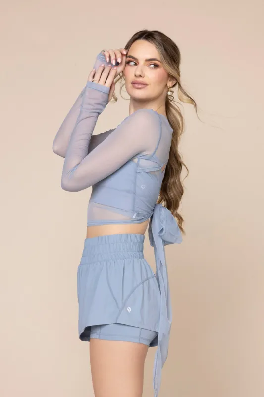Bow Back Mesh Reversible Long Sleeve Top - Blue Storm sold by POPFLEX