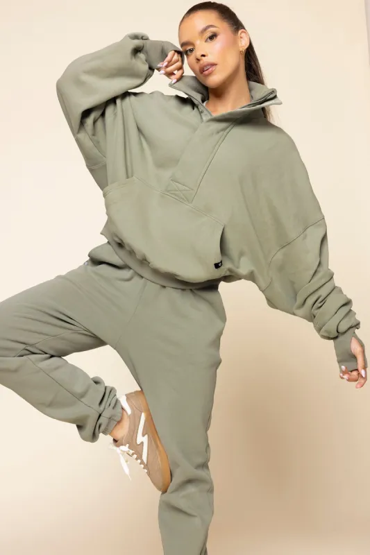 Ooey Gooey Half Zip Sweater - Light Sage sold by POPFLEX