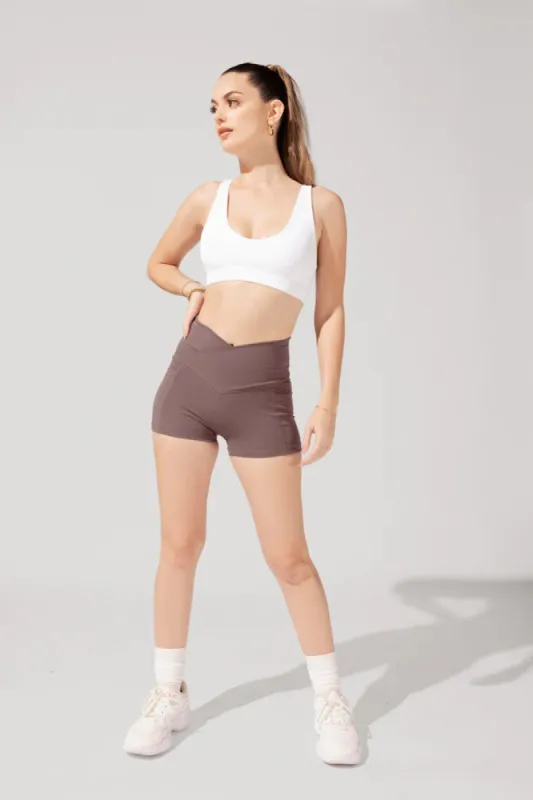 Crisscross Hourglass® Booty Short with Pockets (Pet Hair Resistant) - Peppercorn sold by POPFLEX