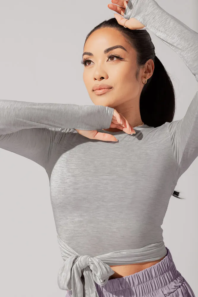 Bow Back Reversible Long Sleeve Top - Heather Grey sold by POPFLEX product image thumbnail 4