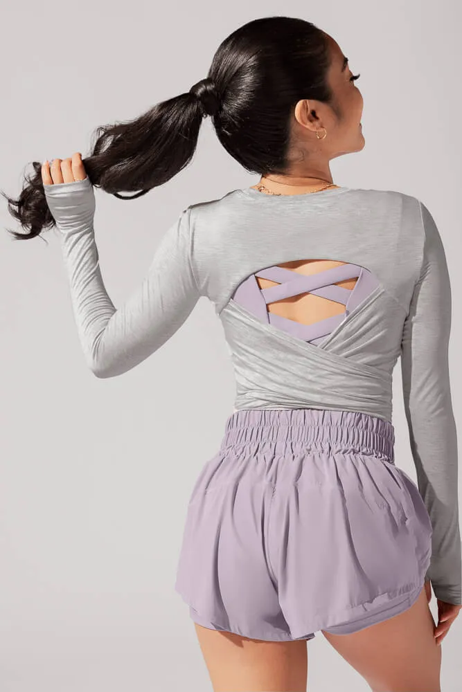 Bow Back Reversible Long Sleeve Top - Heather Grey sold by POPFLEX product image thumbnail 2