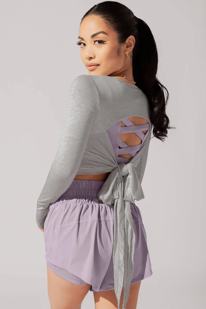 Bow Back Reversible Long Sleeve Top - Heather Grey sold by POPFLEX