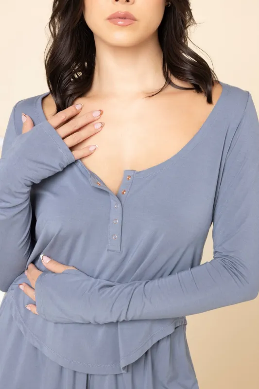 Sleep Tight Long Sleeve Henley - Sleepy Blue sold by POPFLEX