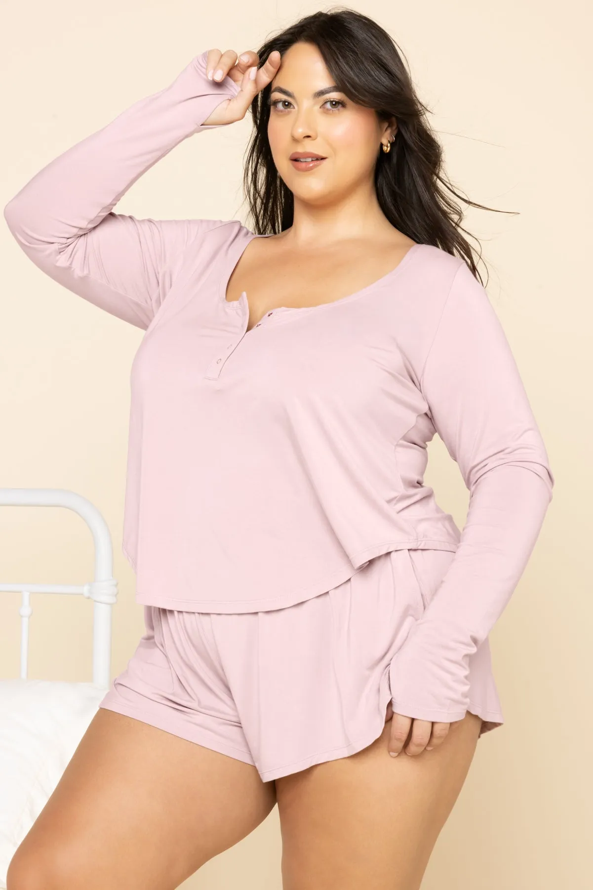 Sleep Tight Long Sleeve Henley - Pink Dusk sold by POPFLEX product image thumbnail 3