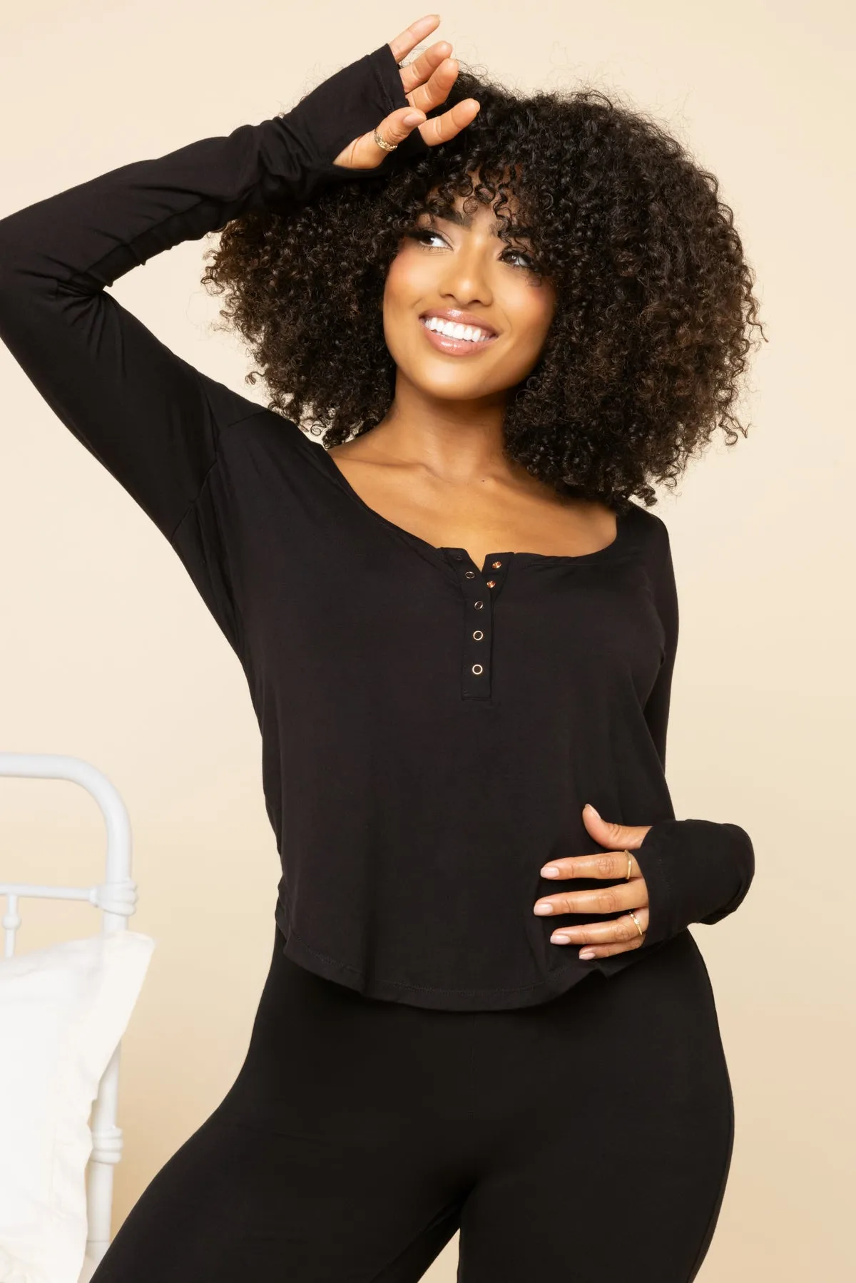 Sleep Tight Long Sleeve Henley - Black sold by POPFLEX product image thumbnail 3