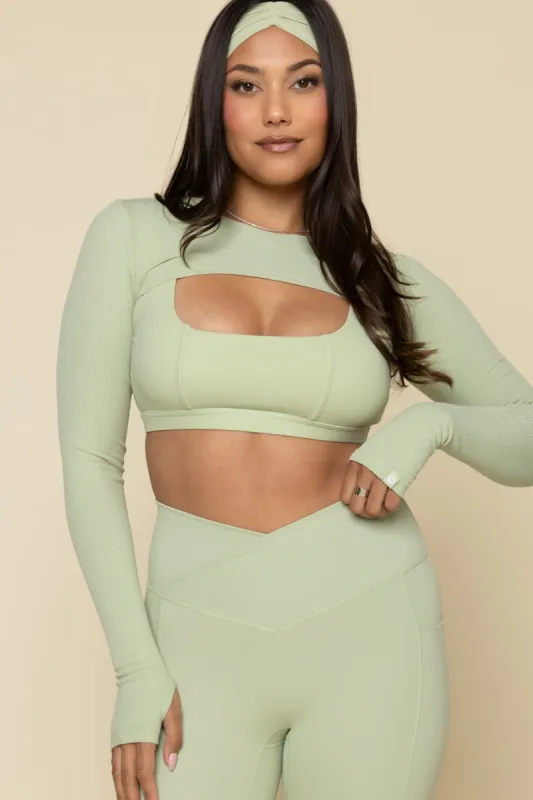 Relevé Ribbed Shrug - Pistachio sold by POPFLEX