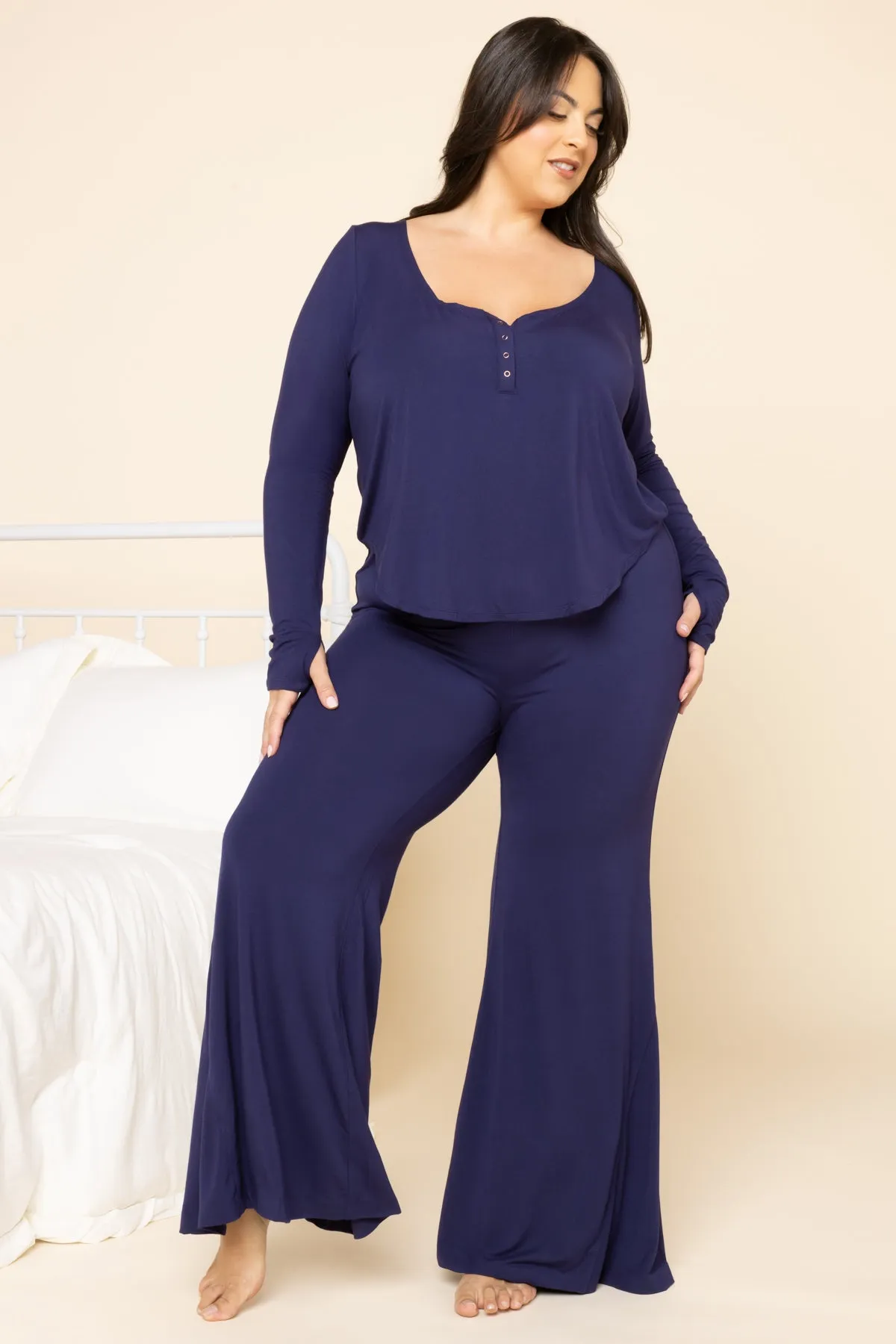 Sleep Tight Long Sleeve Henley - Night Navy sold by POPFLEX product image thumbnail 2