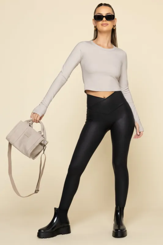 Crisscross Hourglass® Vegan Leather Leggings with Pockets - Black sold by POPFLEX