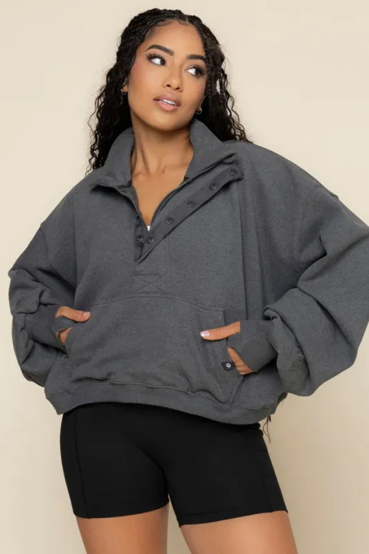 Ooey Gooey Crop Half Zip - Charcoal Heather sold by POPFLEX