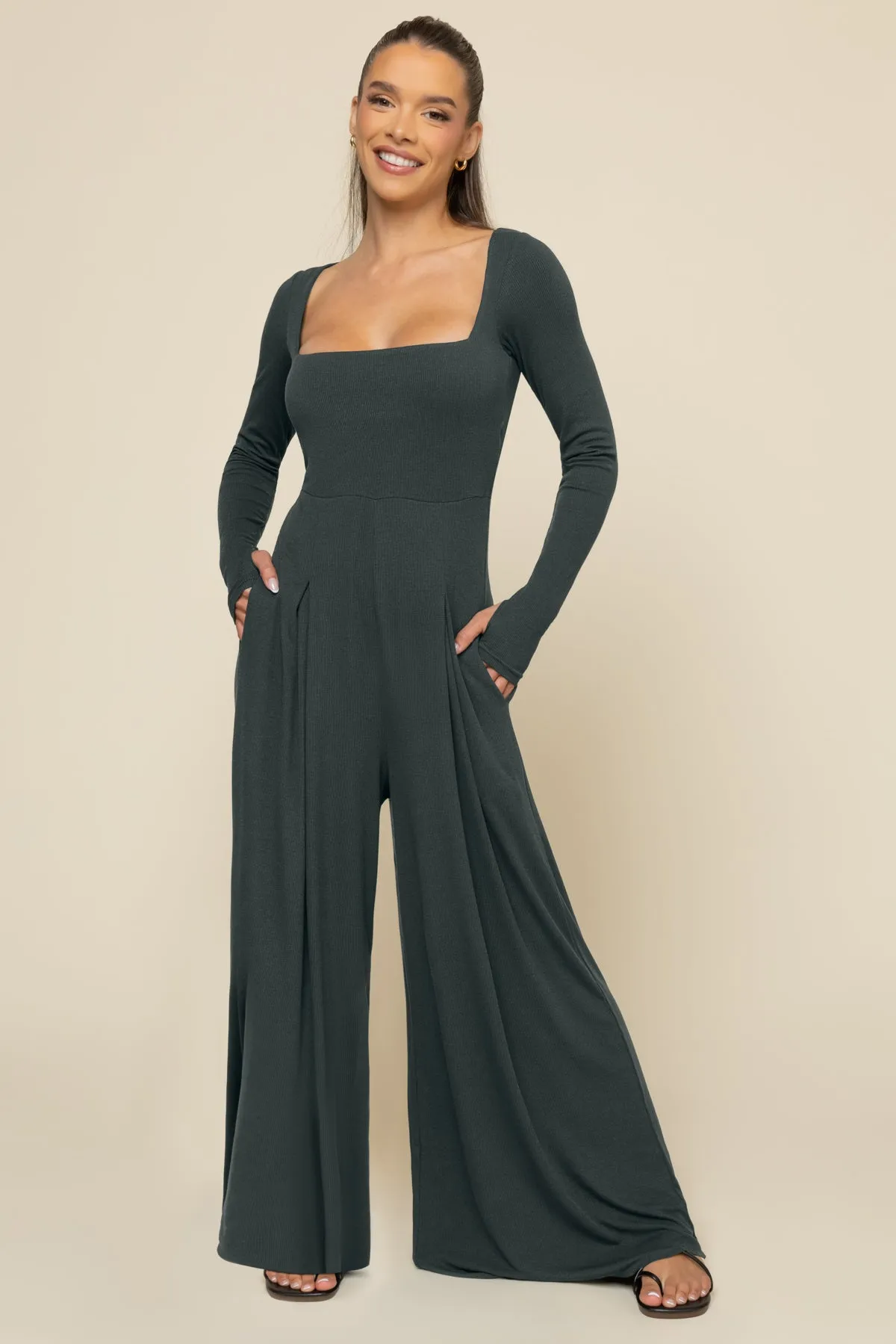 Go With The Flow Long Sleeve Jumpsuit - Deep Forest sold by POPFLEX product image thumbnail 2