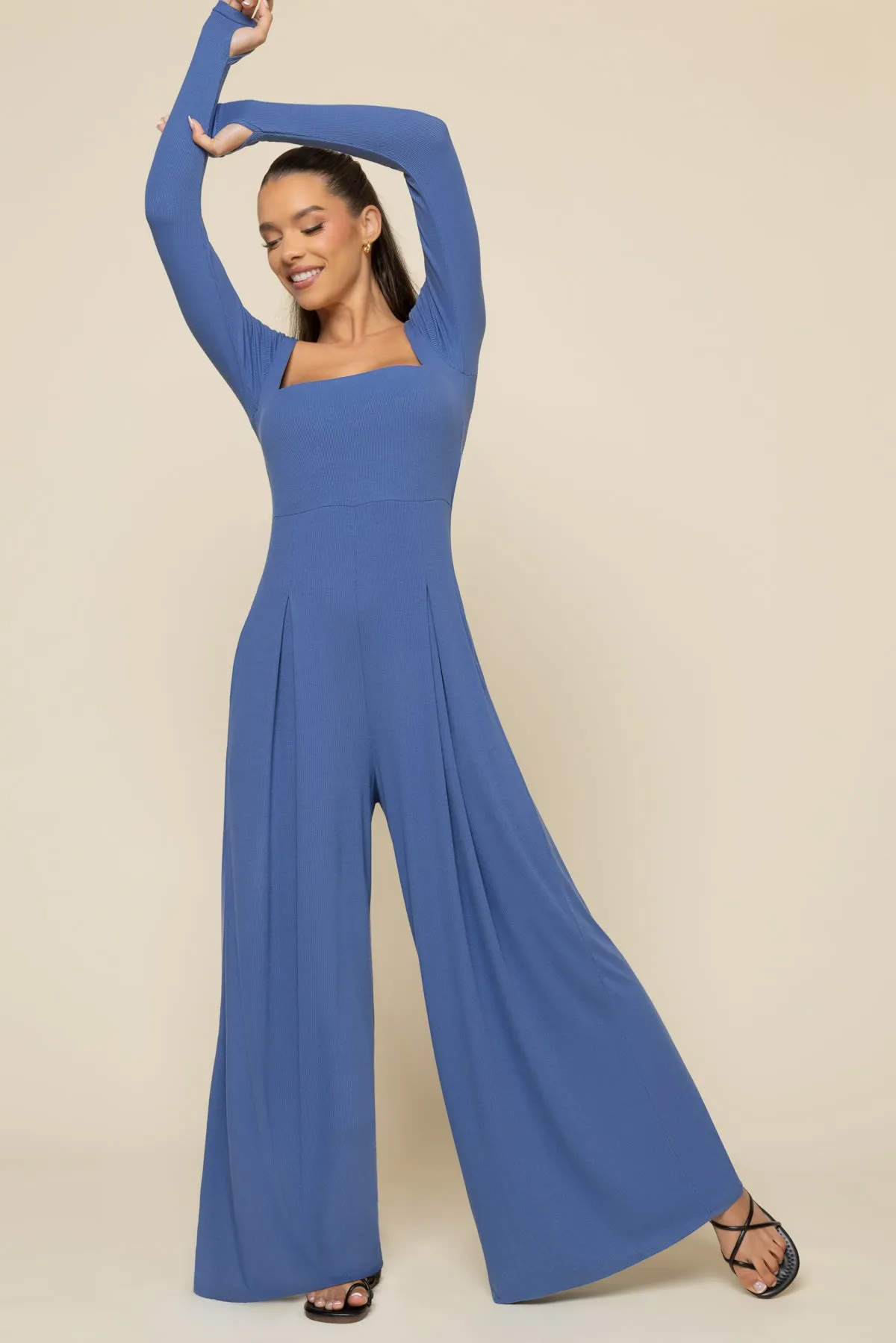 Go With The Flow Long Sleeve Jumpsuit - Blue Horizon sold by POPFLEX product image thumbnail 2